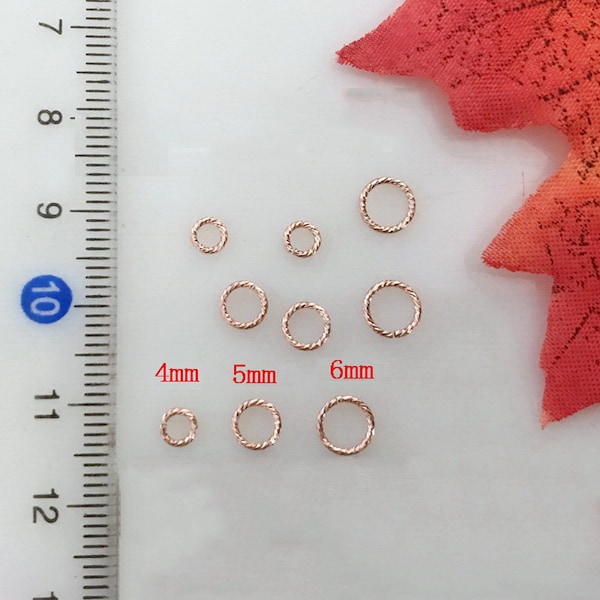 14K Rose Gold Filled Twisted Jump Rings, Rose Gold Filled Coiled Jump Rings,Opened Jump Ring,Coiled Twisted Rope Closed Ring,Connecting Ring