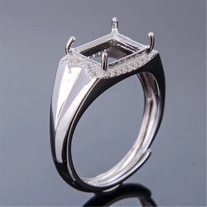 Sterling Silver Rectangle Ring Setting, Rectangular Ring Head, Silver Ring Prong setting w/ Claw, Cathedral Ring, Art Deco Ring Band 8x10mm