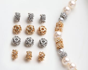 14K Gold Plated Flower Beads, Floral Bracelet Spacer Beads