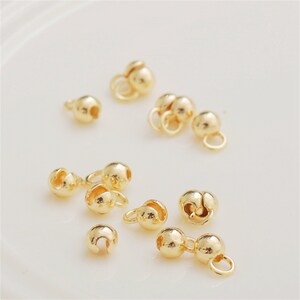Terminais de crimpagem banhados a ouro 14K, capas para nós, ponteiras para cordões com botões de flores, conectores para correntes de bolinhas de 4 mm e 5 mm.