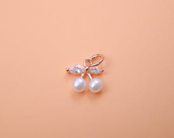 Perle Kirsche Charme, Rose Gold überzogen, Zirkonia-Akzent