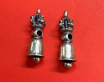 Sterling Silver Vajra Dorje Bell Bead, Tibetan Spacer