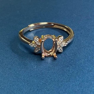 Montura ovalada de plata de ley, diseño de hoja, banda ajustable (5 x 7 mm, 6 x 8 mm, 7 x 9 mm)