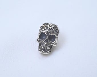 Sterling Silver Skull Bead, Gothic Punk Biker Bracelet Spacer