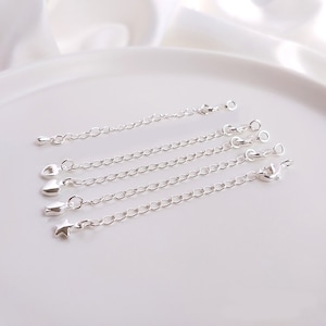10pcs Silver Plated Heart Extension Chains, Silver Tone Chain Extenders, Necklace Drop Extender Chains, Heart Star Flower Chain 65mm