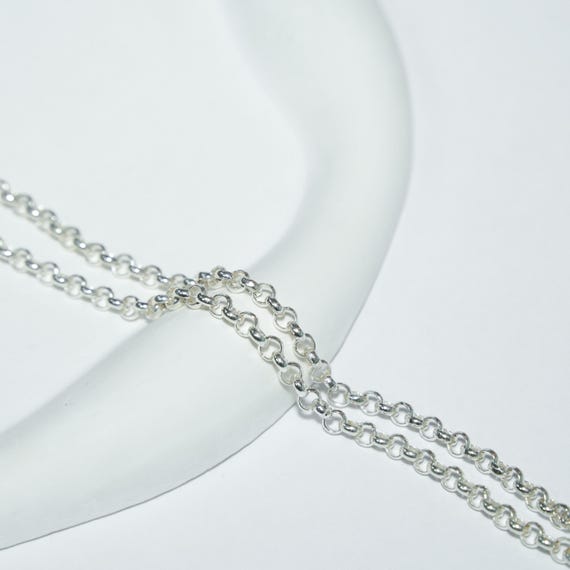 Argento Sterling Collana 38-41cm Rodio Perlina Stazione Catena E