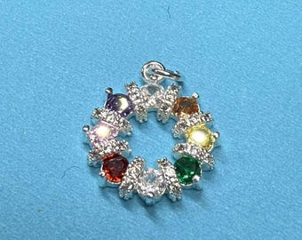 14K Gold Plated Zircon Round Charm, DIY Jewelry (16mm)