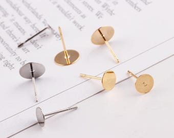 18k Gold Plated Flat Pad Earring Posts, Copper Studs (4mm-10mm)
