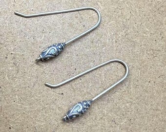 Sterling Silver Spiral Earring Hooks, Vintage Ear Wires