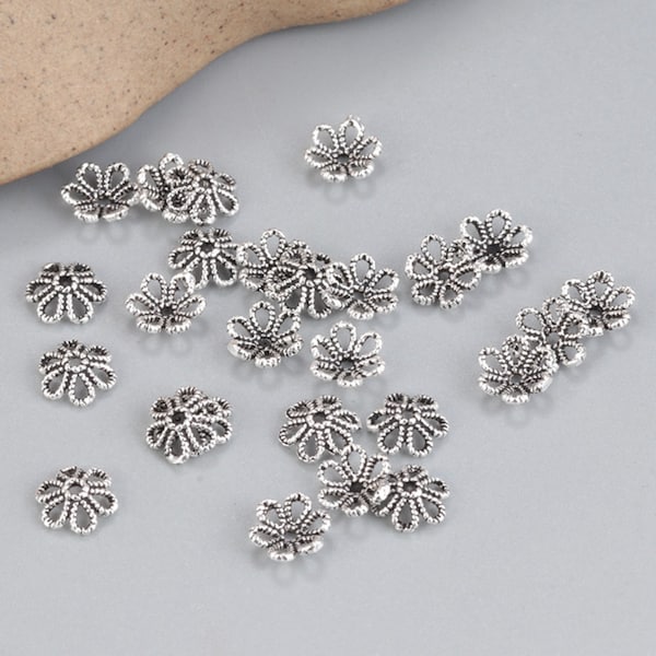 Sterling Silver Flower Bead Caps, 6mm Bead Caps, s925 Silver Floral Bead Caps For Jewelry Making Supplies, Bulk Spacer Beads Caps