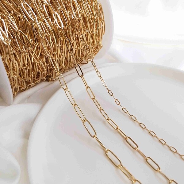 14K Gold Plated Rectangle Cable Chain, Bulk Cable Chains, Unfinished Cable Chains, Gold Tone Cable Chain, Jewelry Making Necklace 39"