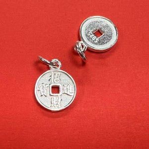 Sterling Silver Coin Charm Pendant, Wealth Bracelet, Money Necklace, Prosperity Earring, Small Charm, Fortune Jewelry, Good luck Charm