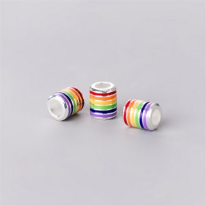 Sterling Silver Enameled Tube Beads, Rainbow Bead, Colorful Bead, Stripe Bead, Bracelet Spacer, Festive Bead, Cylinder Tube Bead 8mm