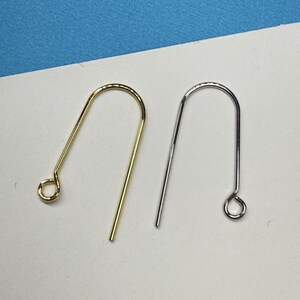 14k Gold Plated Ear Wires, Silver Tone U Shape Ear Hooks image 1