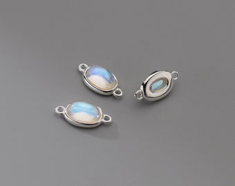 Sterling Silver Moonstone Synthetic Glaze Links, s925 Silver Oval Moonstone Connector Charms For Jewelry Making Supplies, Bracelet Connector