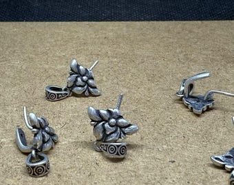 Sterling Silver Flower Pinch Bail, Jewelry Making Supply