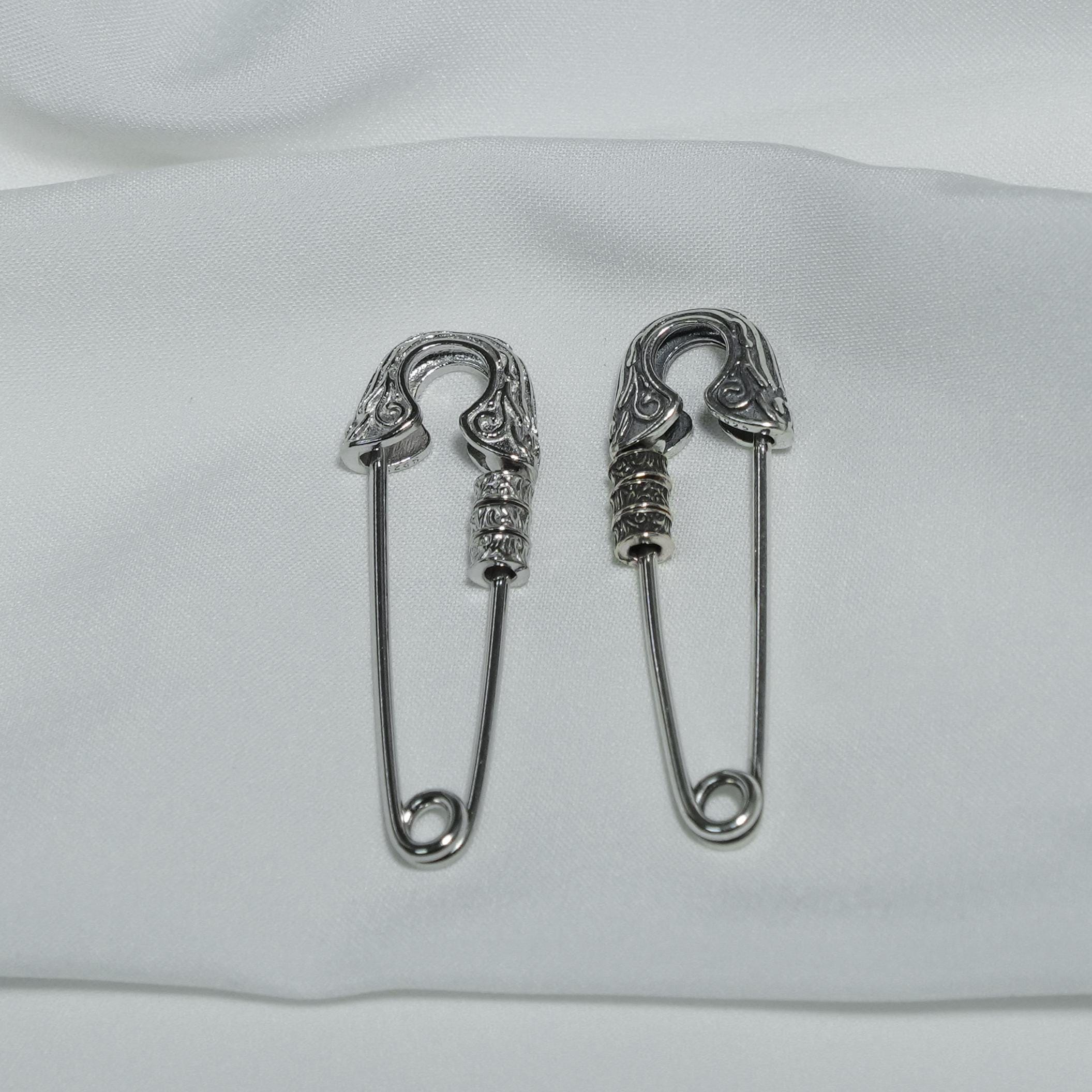 Sterling Silver Safety Pin Pendant, Tibetan Brooch Charm - Etsy