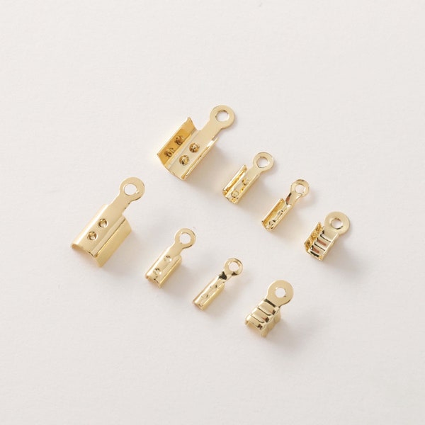 14K Gold Plated Crimp End Tips Caps, Gold Tone Crimp Ends, Crimp End Tips Caps, Bracelet Fold Over Cord End, Jewelry Making Findings