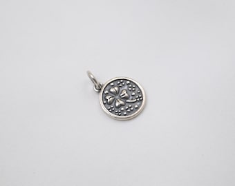 Sterling Silver Clover Charm, Lucky Floral Pendant