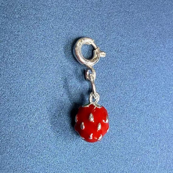 Sterling Silver Enamel Strawberry Clip on Charm, 925 Silver Fruit