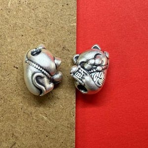 Sterling Silver Lucky Cat Bead, Maneki-neko Bead, Fortune Bead, Wealth Cat Bead,Money Cat Bead,Bracelet Spacer, Beckoning Cat Bead 11.3*13MM