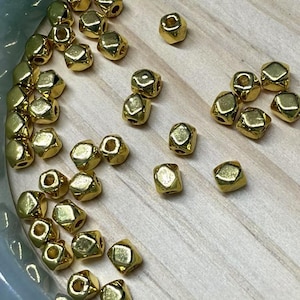 14K Gold Plated Faceted Polygon Beads, Bracelet Spacer (3x4mm)