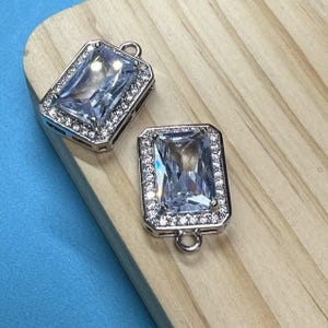 14K Gold Plated CZ Rectangle Charm, Gold Tone Rectangle Charm for Jewelry Making Supplies, Geometric Charm, Necklace Charm, Bracelet Charm