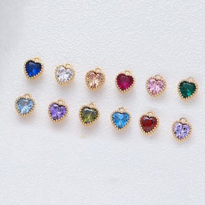 14K Gold Plated Birthstone Heart Charm, Gold Tone CZ Love Heart Charms For Jewelry Making, Necklace Charm, Bracelet Charm, Earring Charm