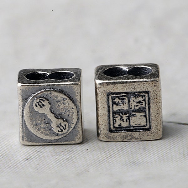 Sterling Silver Vajra Dorje Cube Bead,  Vajrayana Melong Spacer Beads, 925 Silver Tibetan Spacer Bead, Bracelet Bead, Buddhism Cube Bead