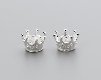 Perle couronne en argent sterling, perles de couronne de reine, perle de collier, perles de couronne en argent 925, perles d’espacement, perle de princesse de fabrication de bijoux 11mm