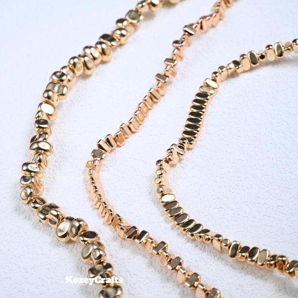 Cuentas espaciadoras de hematita chapadas en oro de 14 quilates, pequeñas cuentas espaciadoras doradas, cuentas de chip, cuentas de pepita, cuentas geométricas, cuentas de semilla para la fabricación de joyas.