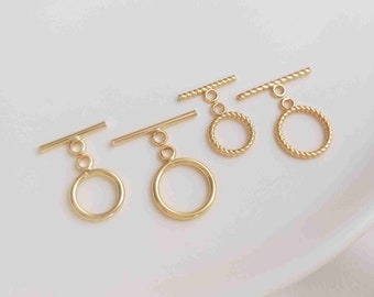 14K Gold Plated Round Toggle Clasps, Gold Tone Twist Toggle Clasp, Bracelet Clasp, Necklace Clasp, Round Circle Clasp