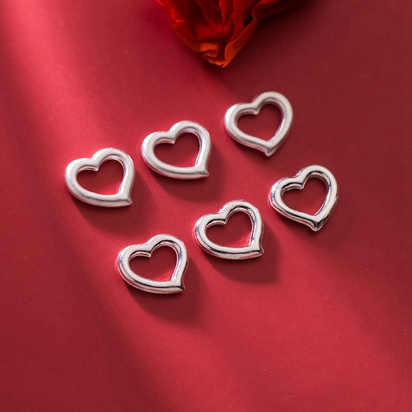 Sterling Silver Heart Charm Pendant, Valentine's Day Bracelet, Love Necklace, Romantic Earring, Sweetheart Jewelry, Hollow Heart Charm