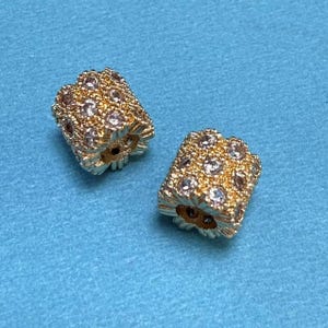 14K Gold Plated Brass CZ Tube Beads, Gold Tone Zircon Spacer, Focal Bead, Large Hole Bead, Pony Bead, Boho Bead, Vibrant Bead, Bracelet Bead