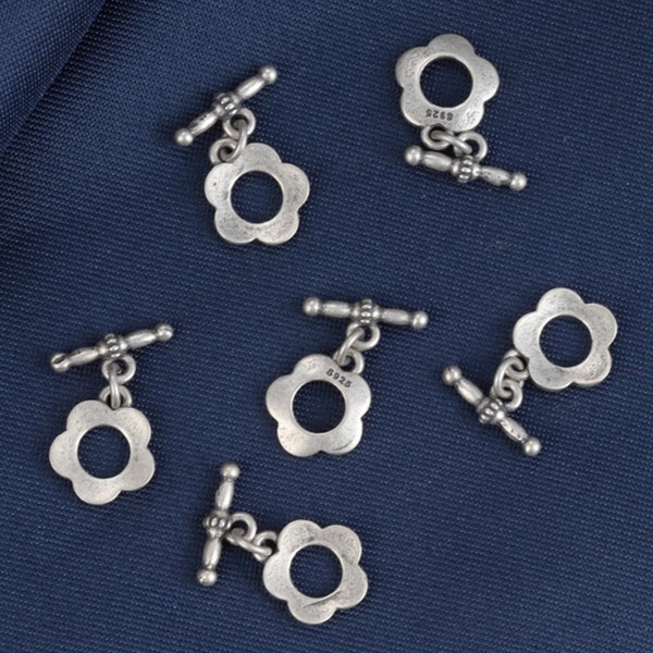 Sterling Silver Flower Toggle Clasps, S925 Silver Floral Toggle Clasp, Bracelet Clasp, Necklace Clasp, Flower Clasp, Toggle Set