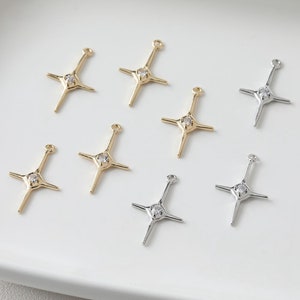 14K Gold Plated CZ Cross Charm, Gold Tone Cross Charm for Jewelry Making Supplies, Punk Cross Charm, Necklace Charm, Bracelet Charm DIY