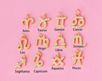 Sterling Silver CZ Zodiac Sign Charm, Astrology Pendant