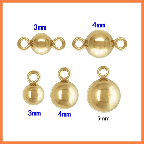 14K Gold Filled Ball Drop Charms w / Closed Jump Ring, Gold Filled Round Ball Charm, Round Ball Connectors, Plain Ball Connector Charm