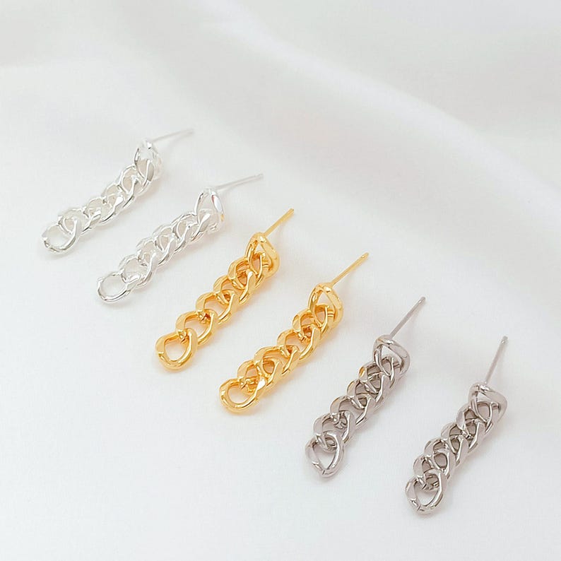 Ear Accessory With Chain 14K Real Gold Plated Brass Chain Earring Posts- Earring Stud- Ear Stud ...