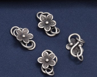 Sterling Silver Flower S Clasp, 925 Silver S Clasps w/ Double Rings, Sterling Hook Clasp, Sterling Clasp Connector, Hook Clasp wholesale