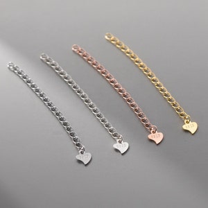 10/50pcs Sterling Silver Heart Extension Chains, 925 Silver Chain Extenders, Necklace Drop Extender Chains 30mm 40mm 50mm image 2