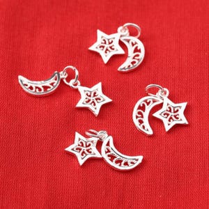 Sterling Silver Star And Moon Charm Pendant, Galaxy Bracelet, Cosmic Necklace, Sky Earring, Small Lunar Charm, Starry Jewelry, Comet Charm