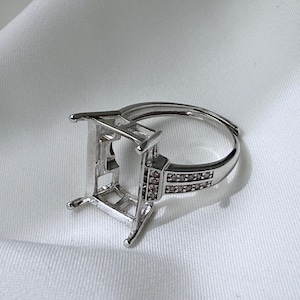 Montura de anillo ajustable de plata de ley, anillo solitario en blanco de 10 x 14 mm