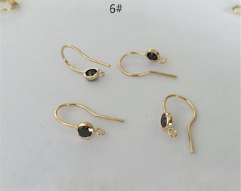Ganci per orecchini in oro 14 carati con pietra portafortuna in zircone cubico, 4 mm