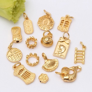 Vintage guldpläterad Taichi Charm-hänge, lyckofiskarmband, kulramhalsband, stegörhängen, pengasmycken, lönnlövsberlock