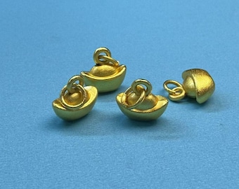 18K Matte Gold Plated Brass Ingot Charm Pendant, Prosperity Nugget Jewelry (10x5x9mm)