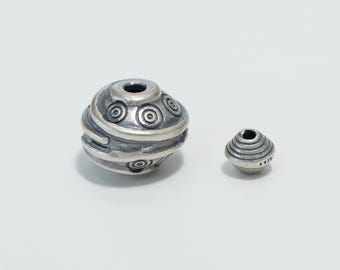 Sterling Silver Swirl Spacer Beads, Tribal Ethnic Design