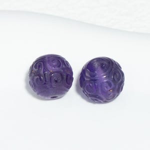 2 beads Natural amethyst carved beads, hand made carved amethyst beads 8mm  /10mm / 12mm beading supplies