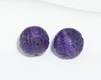 2 beads Natural amethyst carved beads, hand made carved amethyst beads 8mm  /10mm / 12mm beading supplies