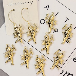 Gold Plated 3D Cupid Charm, Gold Tone Guardian Angel Charms, 2-Sided God of Love Charm, Cupid Angel Charm, Necklace Charms, Earring Charms